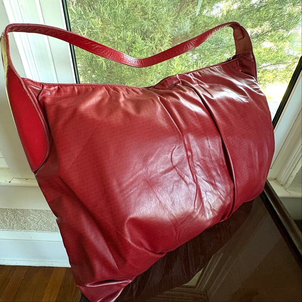 Pierre Cardin Red Monogram Hobo Shoulder Bag Logo Vinyl Purse
